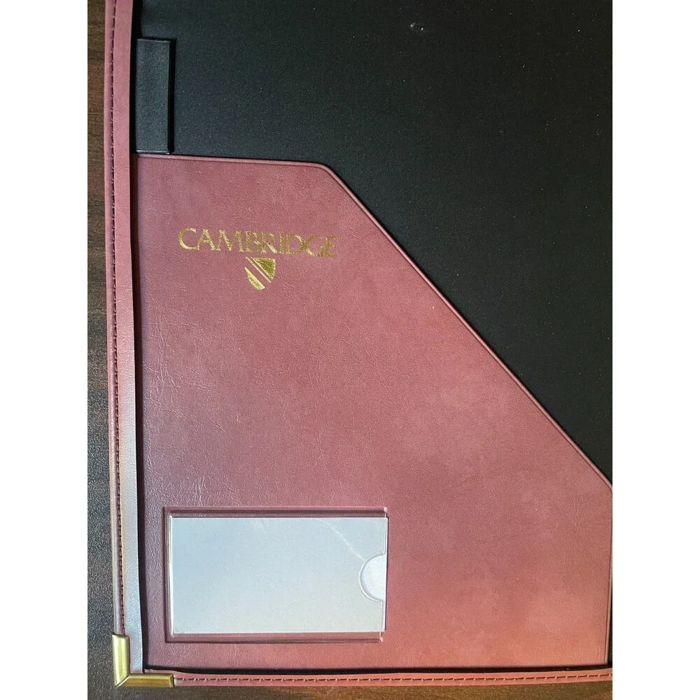 Vintage 80s Cambridge Burgundy Executive Padfolio Brass Corners Portfolio Folder